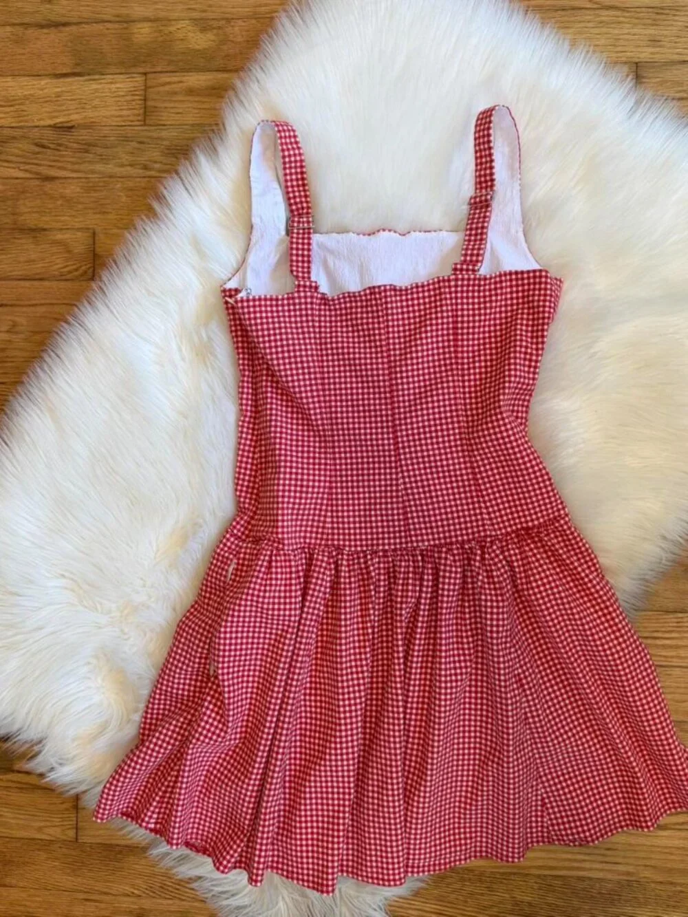 AF Abercrombie & Fitch YPB sculptLUX Drop-Waist Red Gingham Mini Dress Size S - Picture 3 of 3